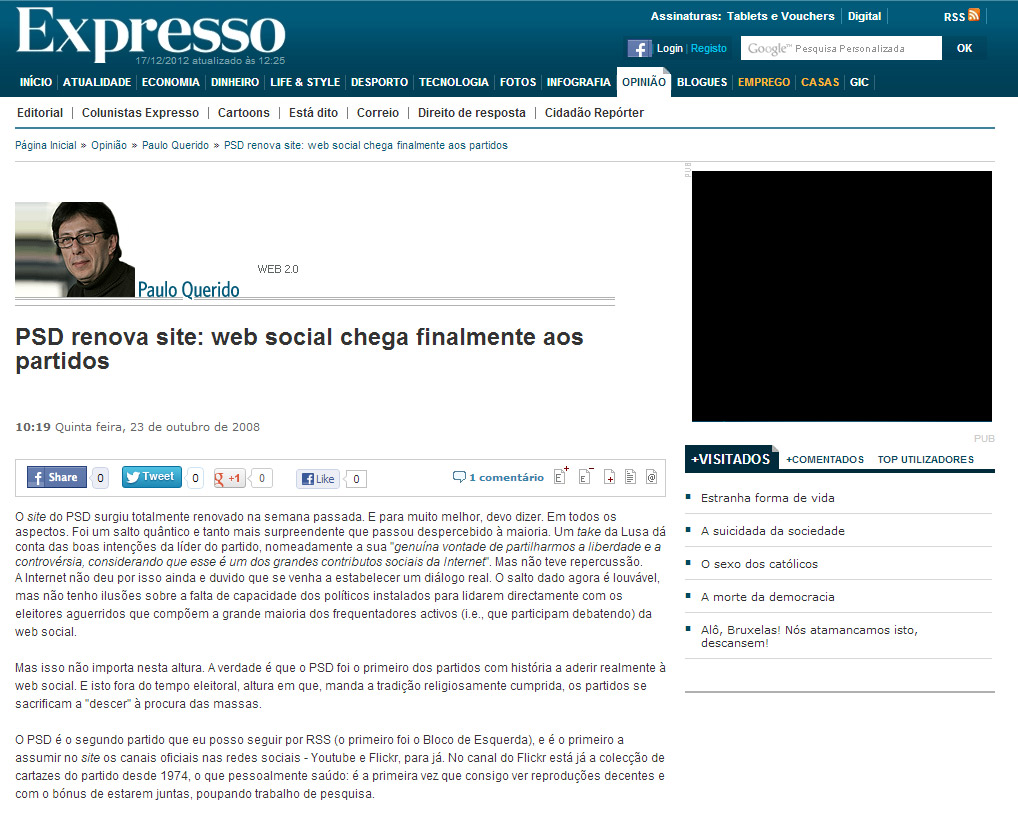 PSD renova site: web social chega finalmente aos partidos